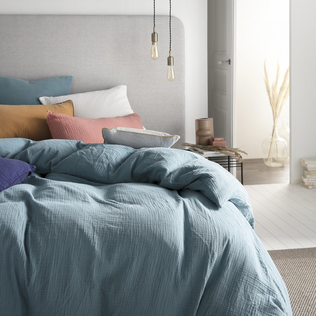 Housse de couette - Tendresse bleu alpin - gaze de coton